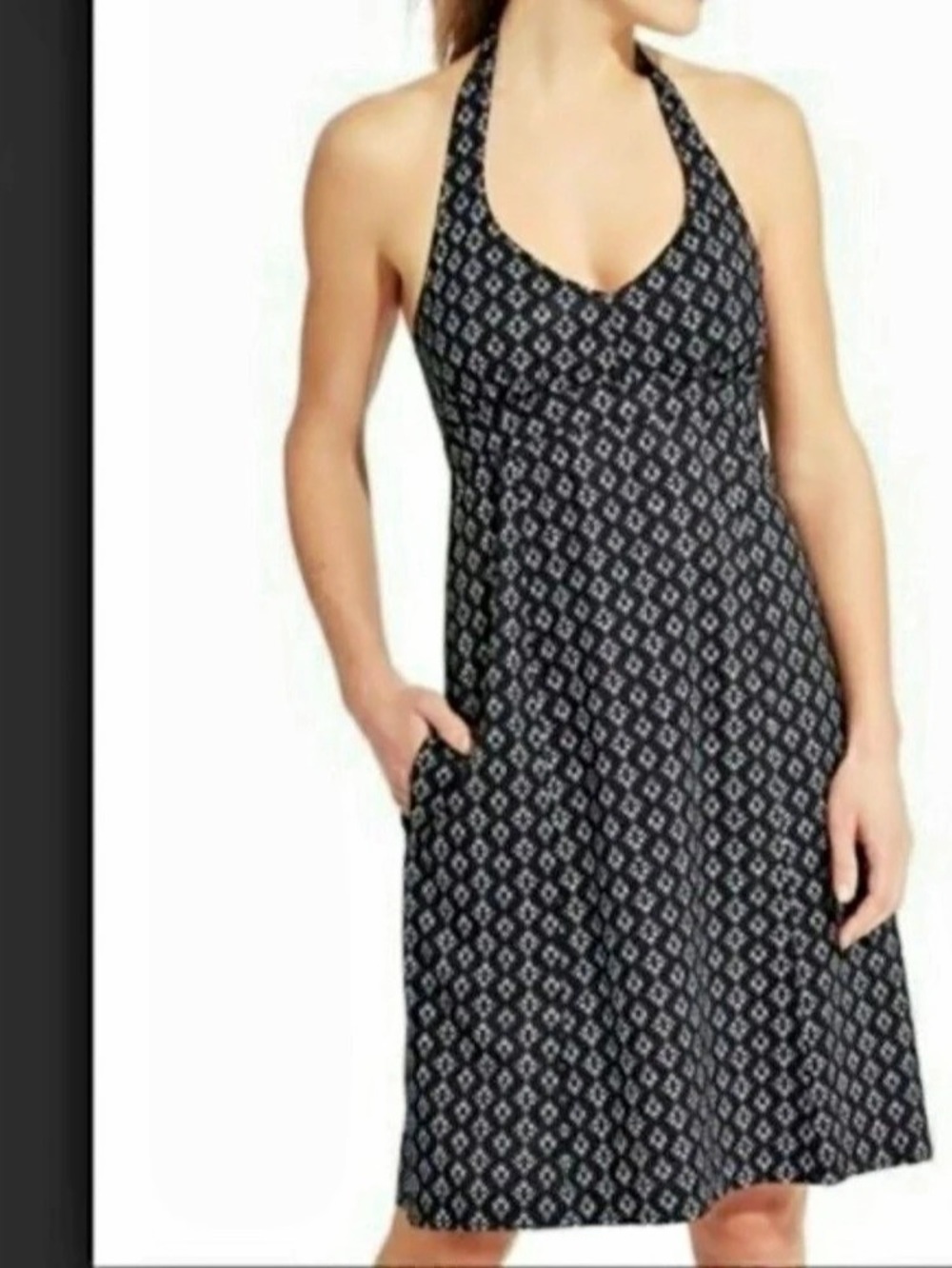 Athleta Pack Everywhere Dress Geometric Halter Mini Dress Black & White tennis